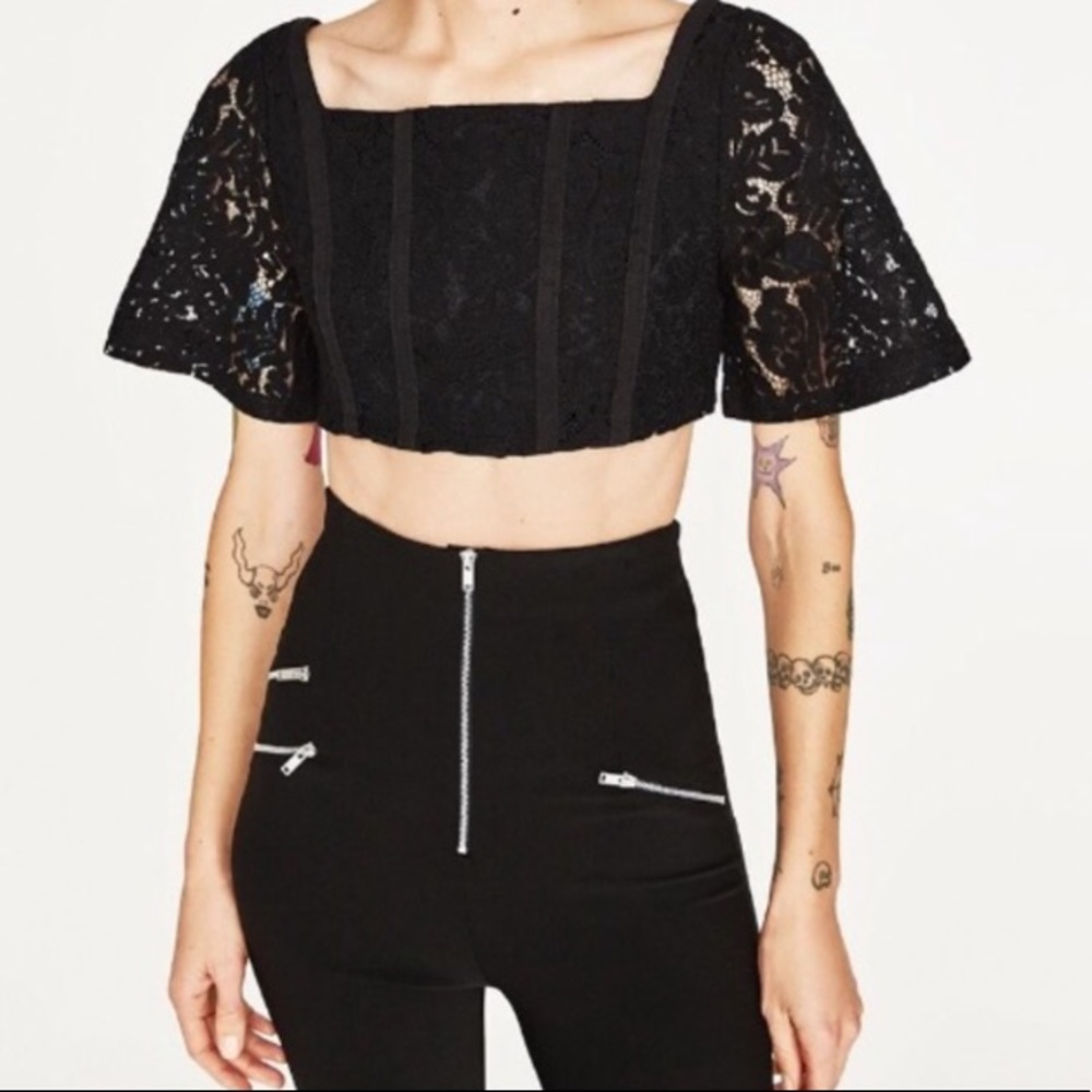 NWOT ZARA BLACK LACE CROP TOP